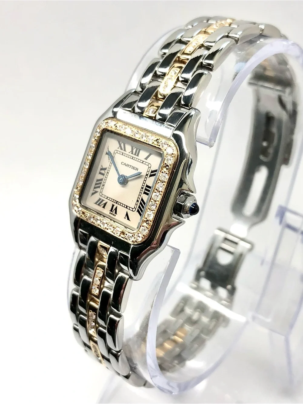 CARTIER PANTHERE Quartz 23mm 1 Row Gold 0.69TCW Diamond Watch Cream Dial